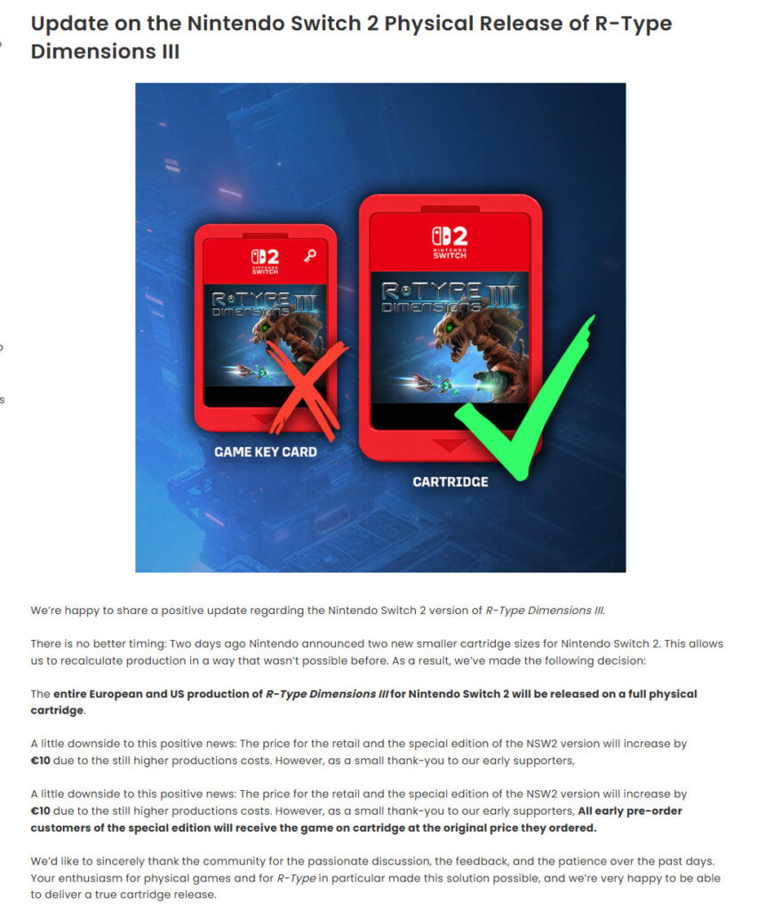Deux nouveaux types de cartouches switch 2 annoncées par inin games