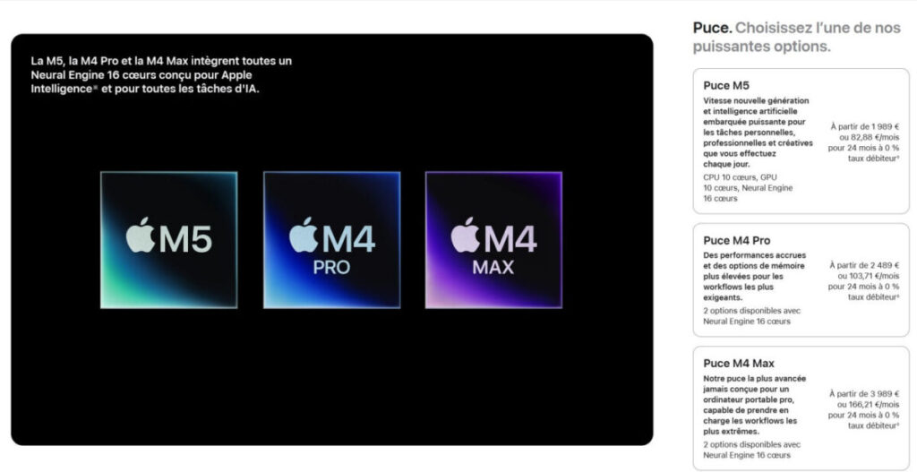 Macbook pro m5 pro/max : un configurateur flexible pour cpu et gpu