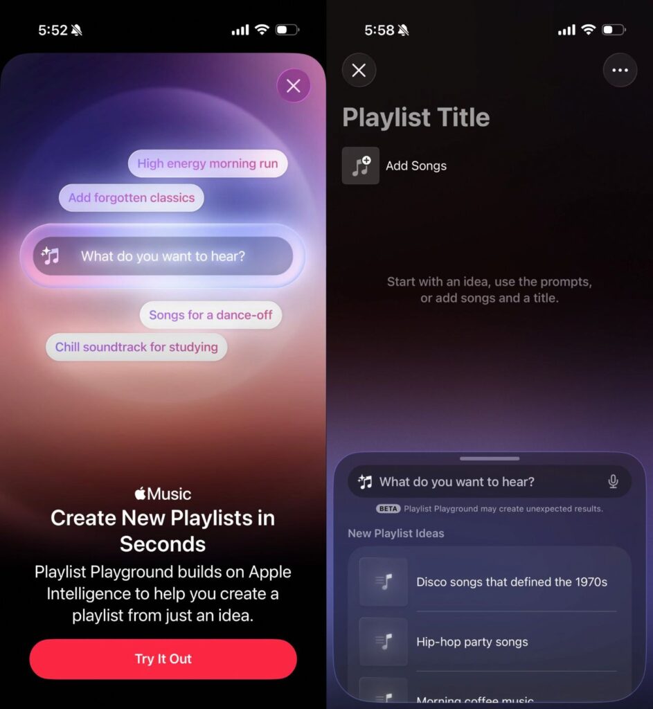 Playlist playground d'apple music fonctionne sans apple intelligence
