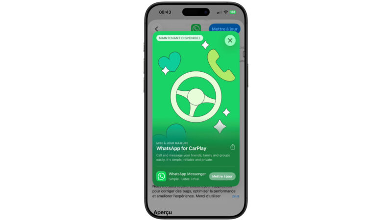 Whatsapp arrive sur apple carplay avec une application native