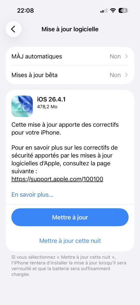 Ios 26.4.1 maintenant disponible sur iphone et ipad