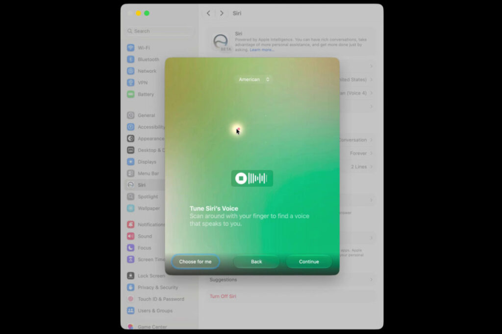 Macos 27 introduit une nouvelle interface pour choisir la voix de siri
