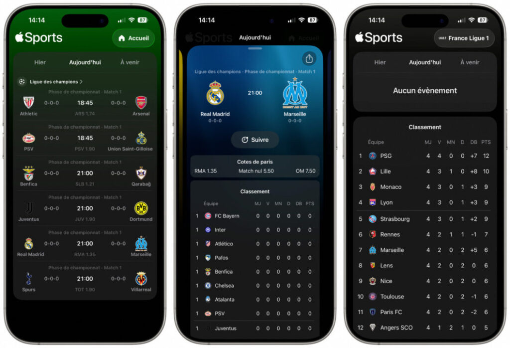 Apple sports ajoute de nouveaux championnats de football