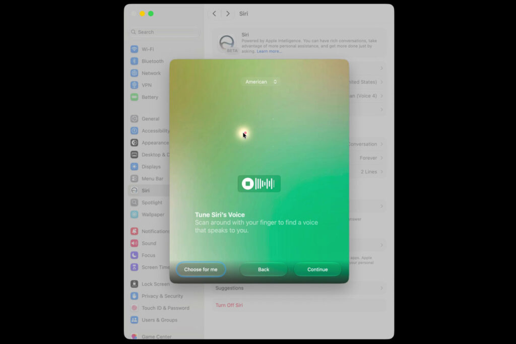 Macos 27 introduit une nouvelle interface pour choisir la voix de siri