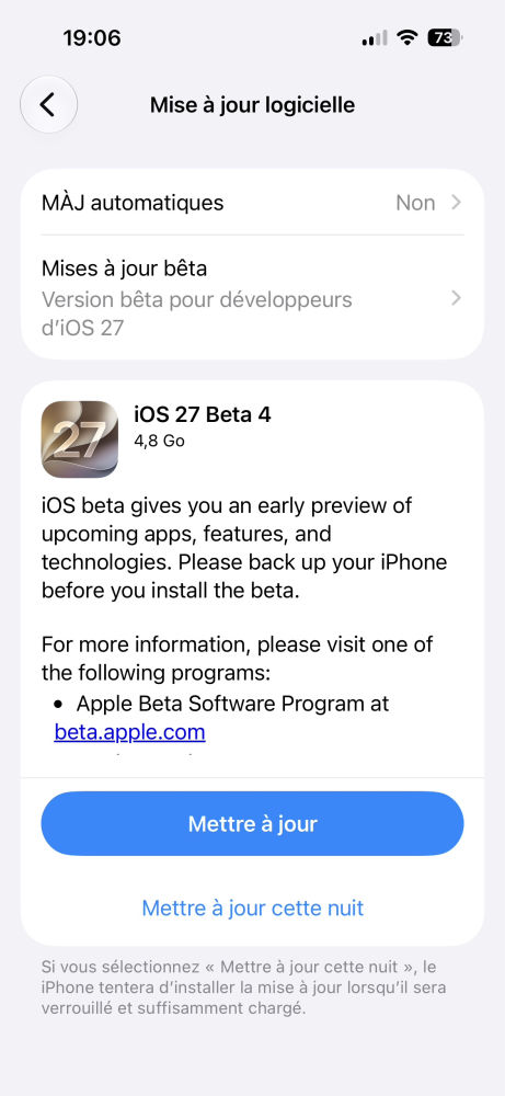 Disponibilité de la bêta 4 d'ios 27 et macos 27 pour les développeurs