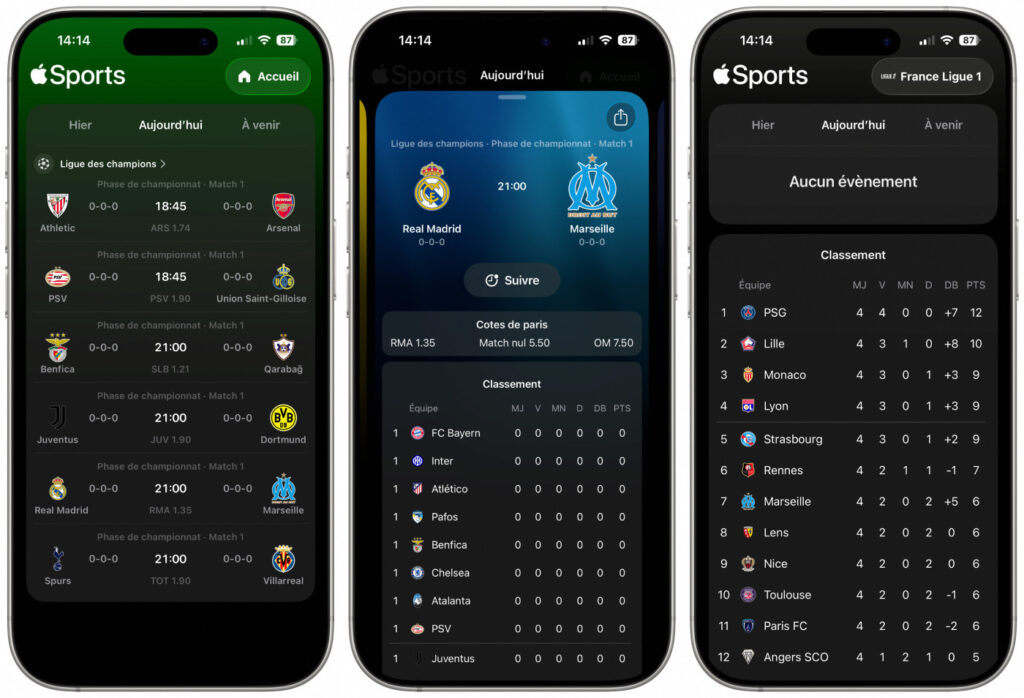 Apple sports ajoute de nouveaux championnats de football