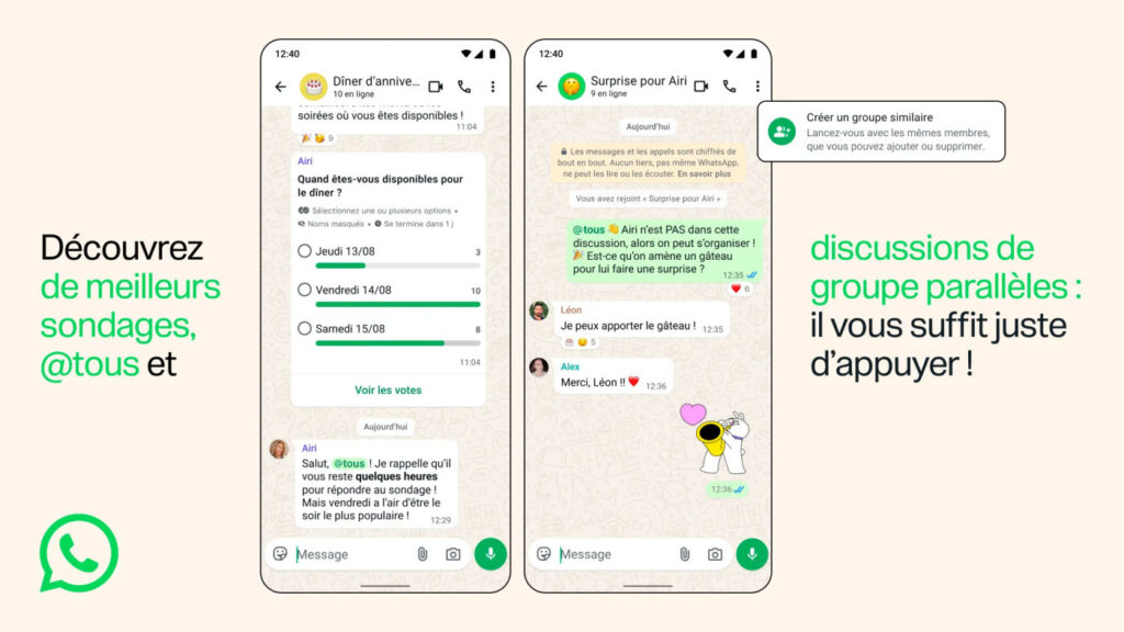 Nouvelles fonctionnalités de discussion sur whatsapp