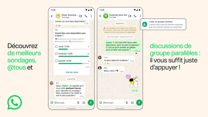 Nouvelles fonctionnalités de discussion sur whatsapp