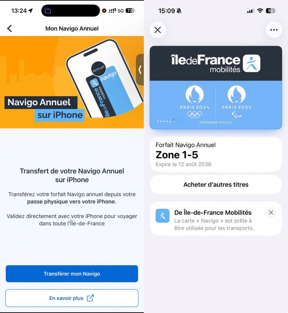 Le pass Navigo annuel disponible sur iPhone