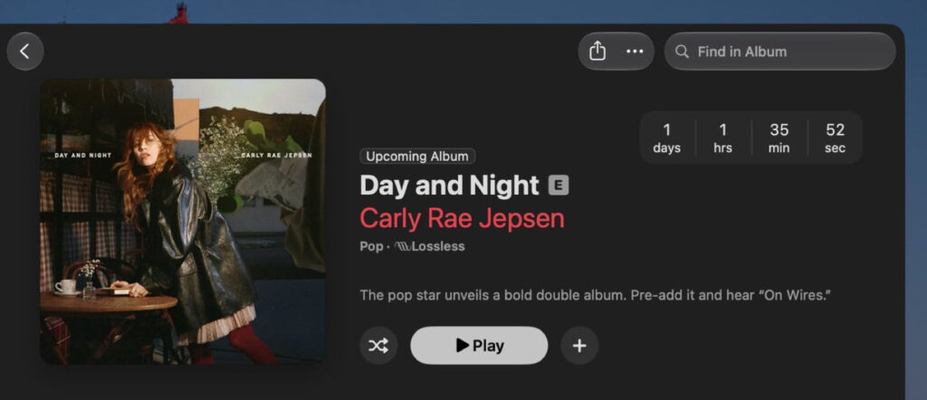 Apple music introduit un compte à rebours pour les albums à venir