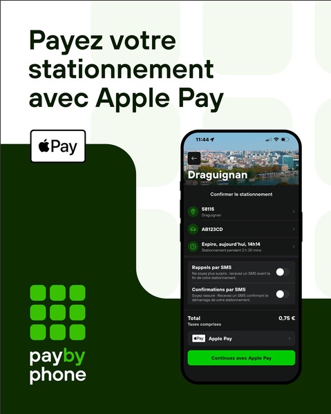 Paybyphone accepte désormais apple pay pour le stationnement en france