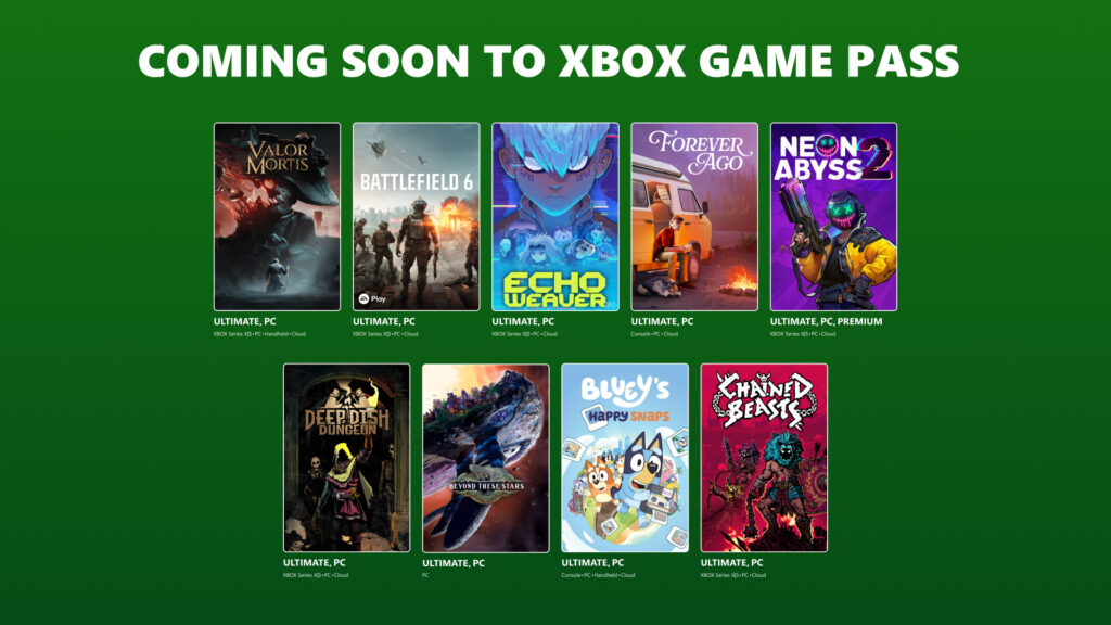 Jeux à venir sur game pass en octobre