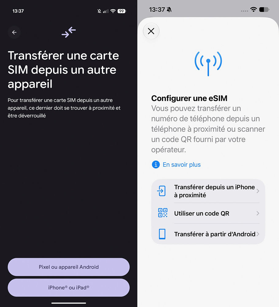 Free mobile permet le transfert d'esim entre iphone et google pixel