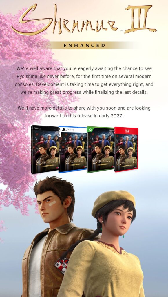 Report de la sortie de shenmue iii enhanced edition prévue pour début 2027